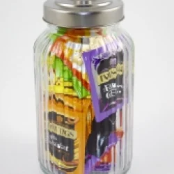 Medium Ribbed Glass Jar Filled with 30 Twinings tea bags, Caddy