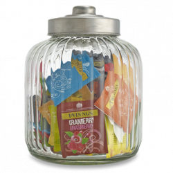 Large Ribbed Glass Jar Filled with 90 Twinings tea bags, Caddy