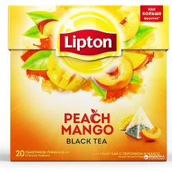 Lipton Peach Mango Tea 4 boxes, 20 pyramid tea bags per box(Black Tea with Real Pieces of Fruit)