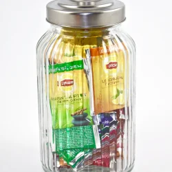 Lipton Medium Designer Ribbed Glass Jar Filled with 45 Lipton tea bags, Caddy